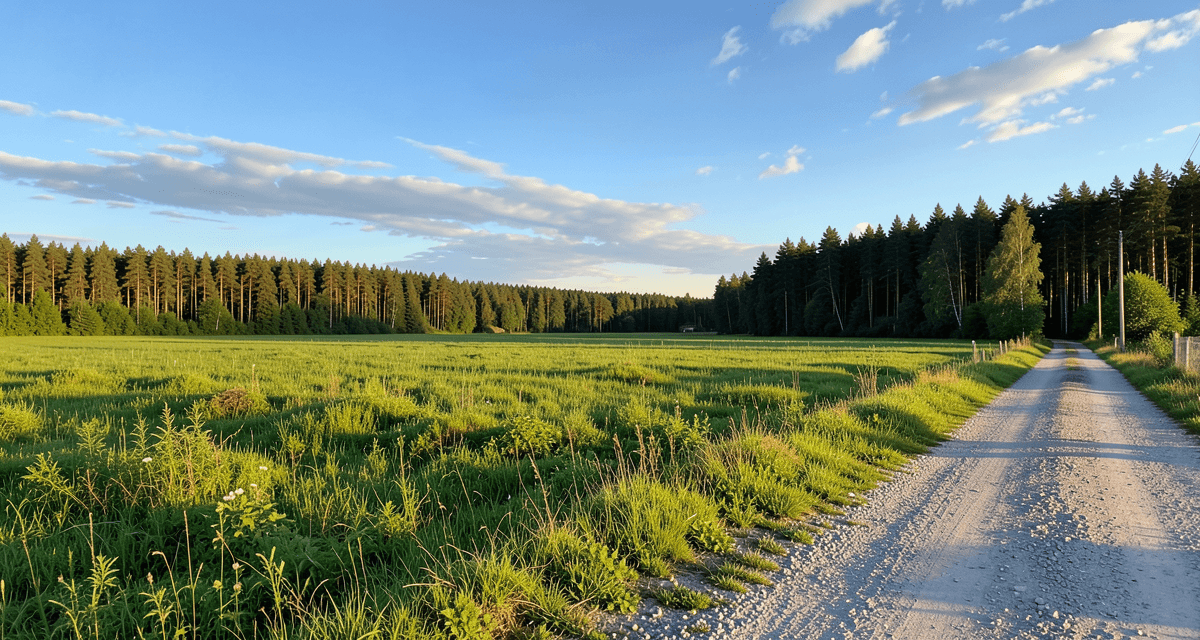 Widok z lotu ptaka na działkę budowlaną z zaznaczonymi granicami