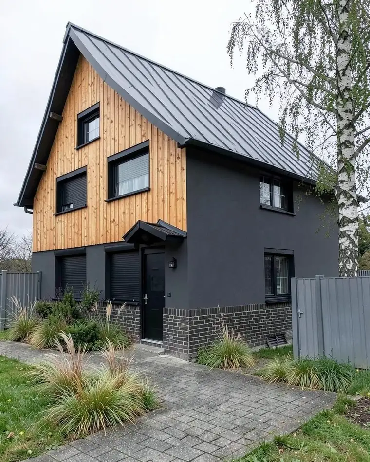 Stile Fienile moderno: la stessa casa rinnovata con l’IA, con forma, pendenza del tetto e finestre invariate